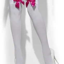 Funidelia White Hold Up Tights With Pink Bows -Pirates Sales Store white hold up tights with pink bows 2